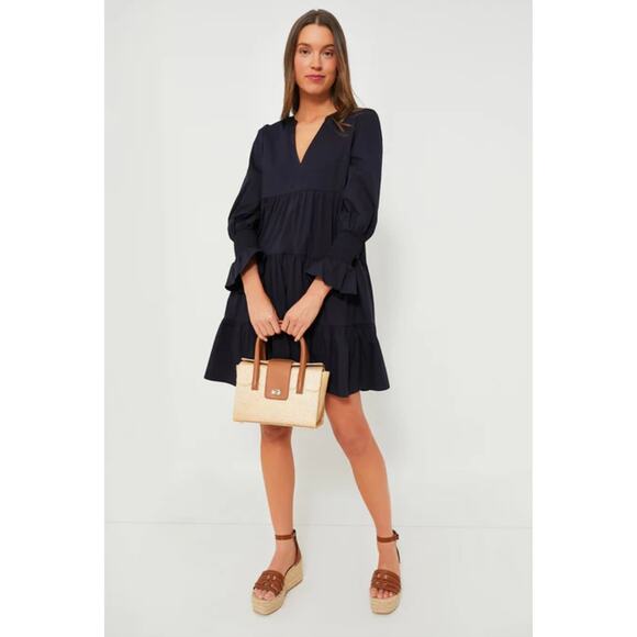 Tuckernuck Pomander Place Navy Cotton Poplin Kenzo Tiered Shift Dress - Large - Picture 12 of 12
